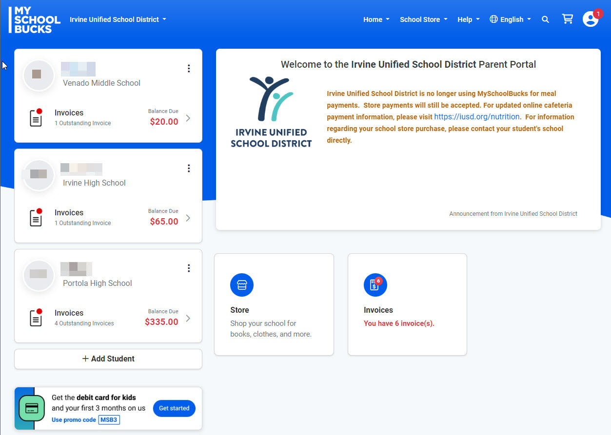 MySchoolBucks Dashboard
