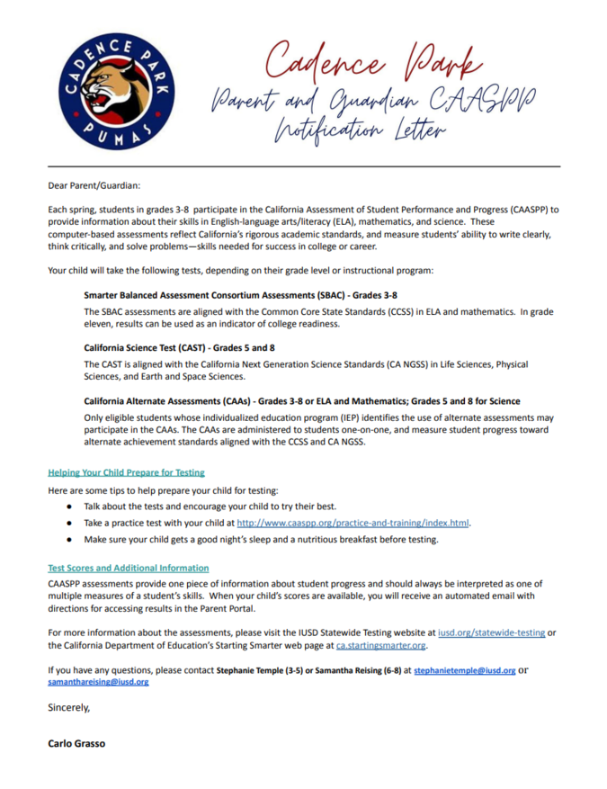 CAASSPP Notification Letter